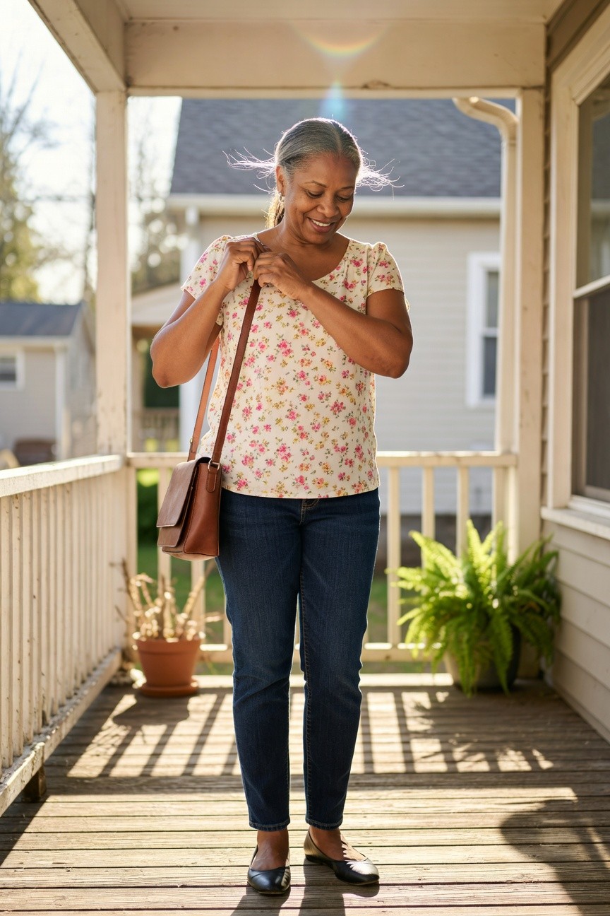 Floral Top With Slim Jeans