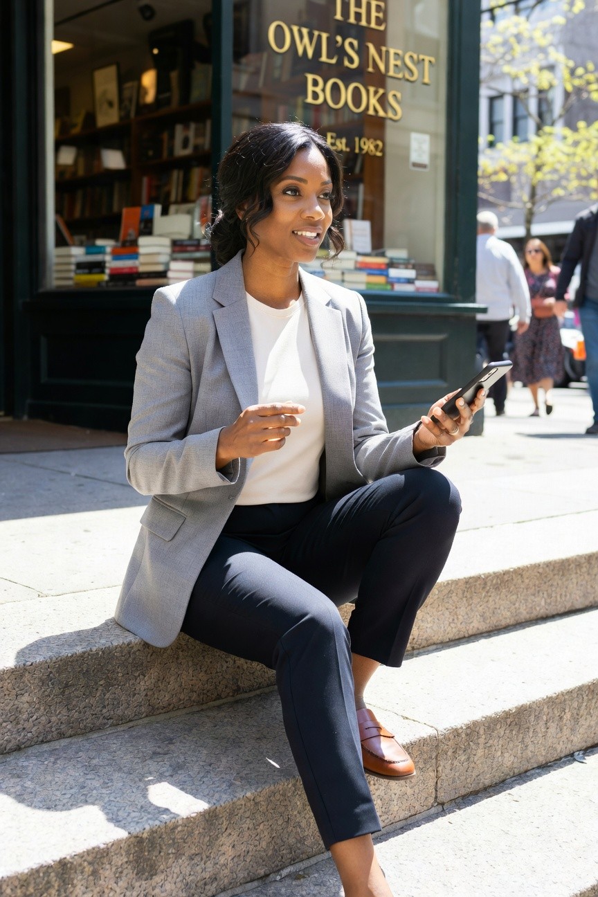 Gray Blazer With Black Pants And Loafers