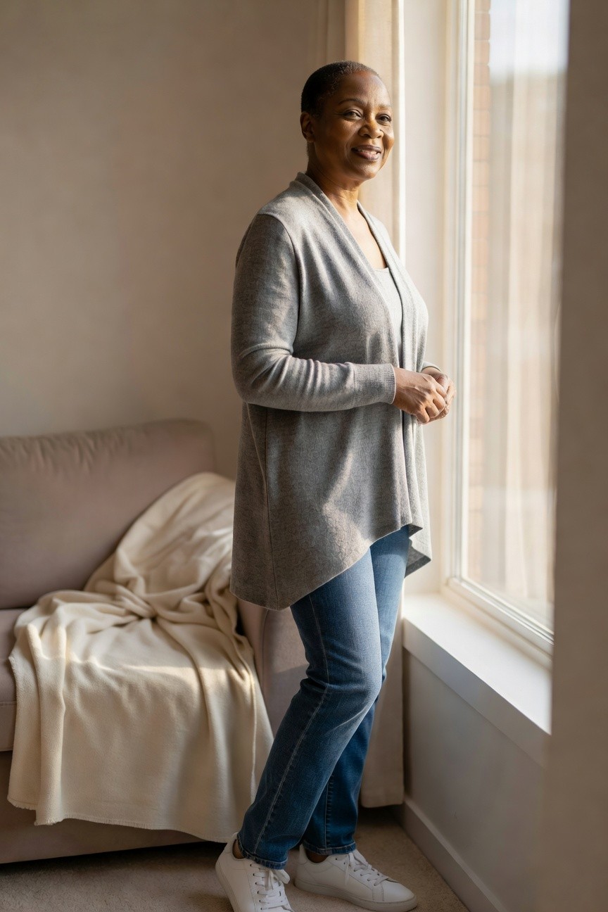 Gray Cardigan And Jeans