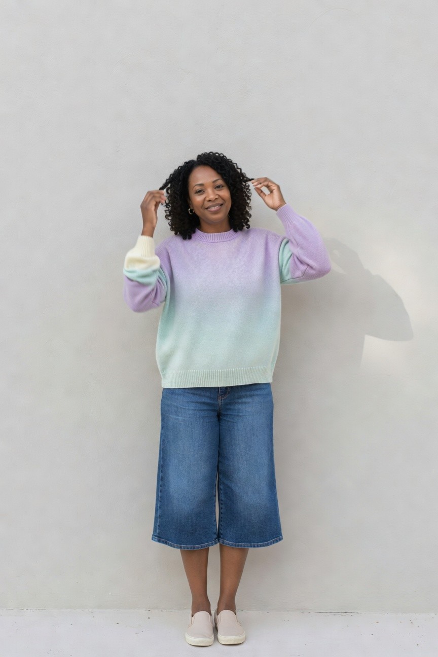 Ombre Sweater And Denim Culottes