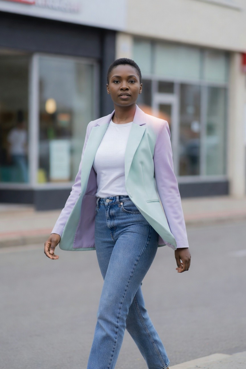 Pastel Color Block Blazer With Jeans