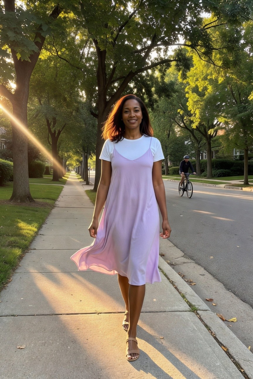 Slip Dress Layered Over A White Tee