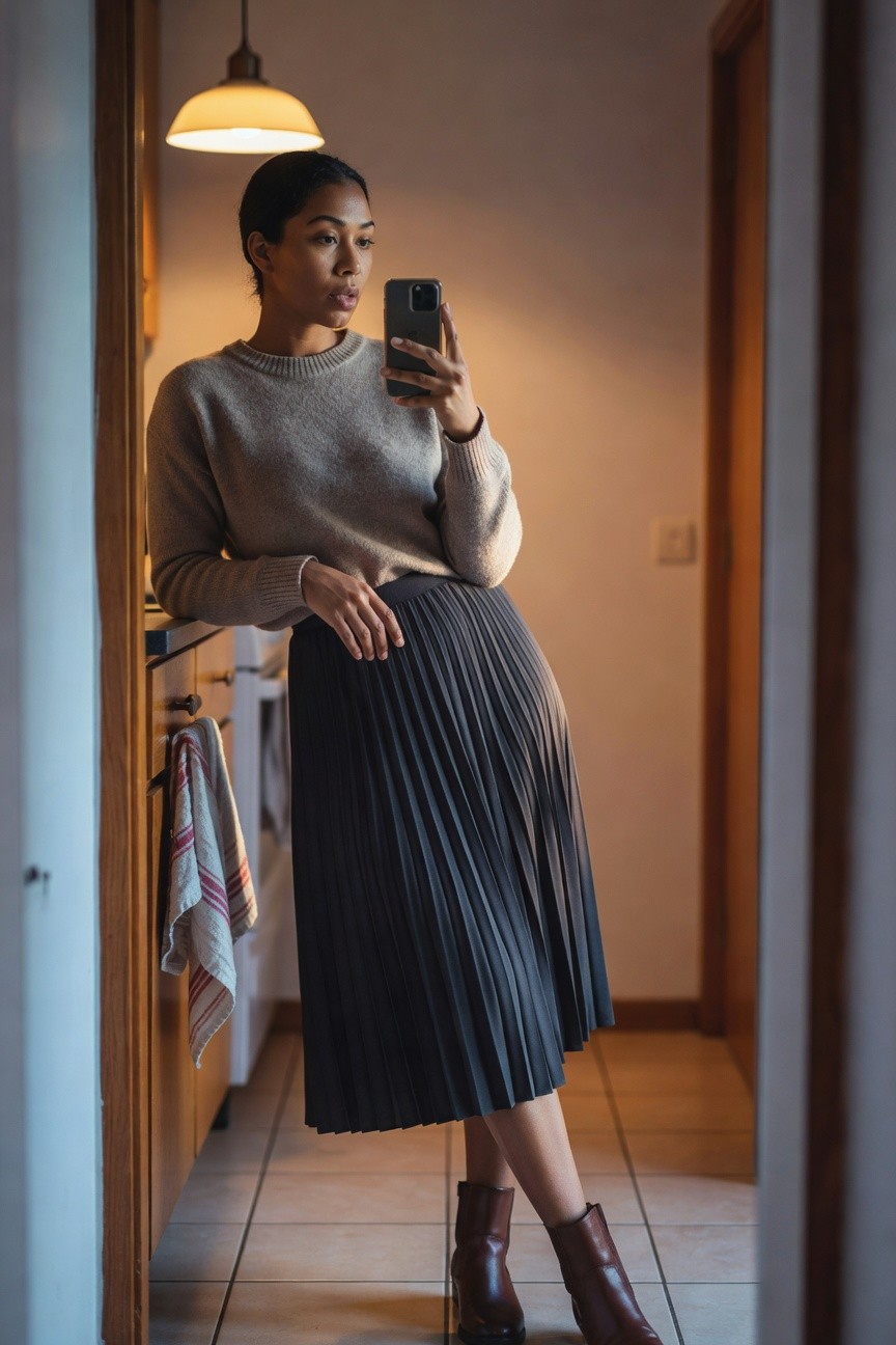 Sweater And Pleated Skirt