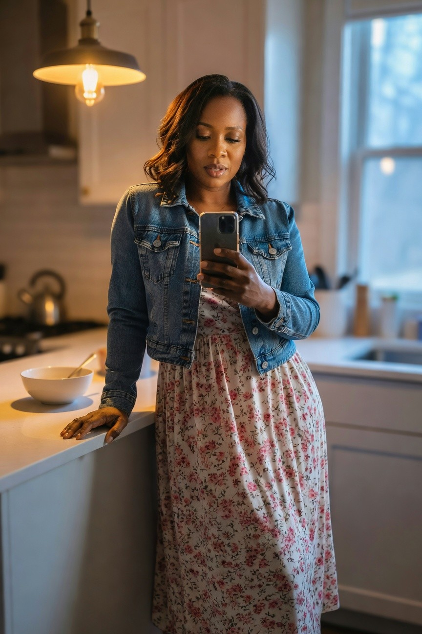 Denim Jacket Over Floral Maxi Dress