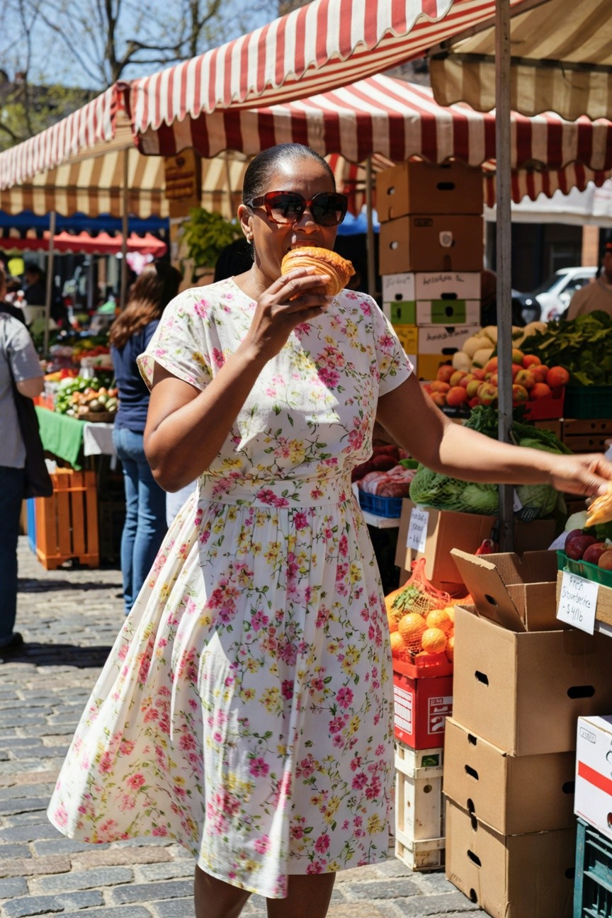 Floral Midi Dress With A Cinched Waist