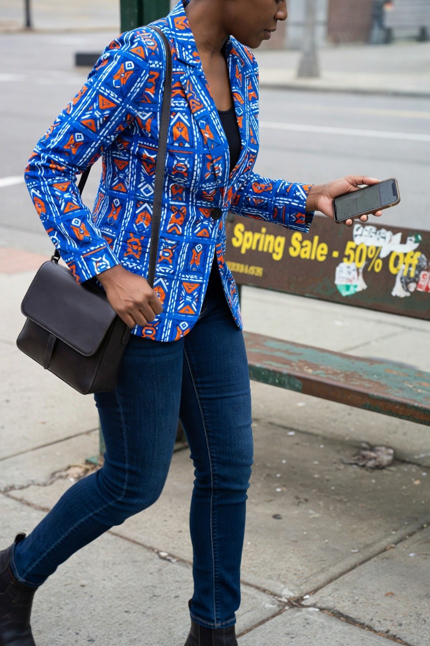 Geometric Print Blazer Over Jeans