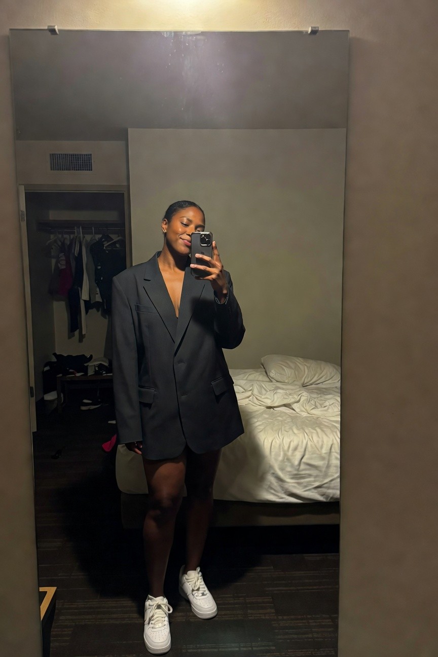 Oversized Blazer Mini With Casual Sneakers