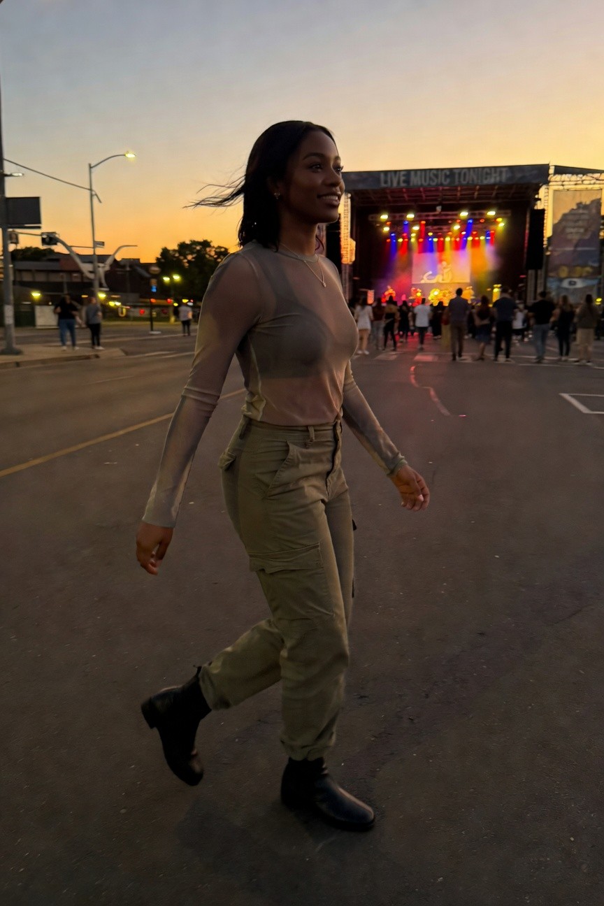 Sheer Top With Olive Cargo Pants