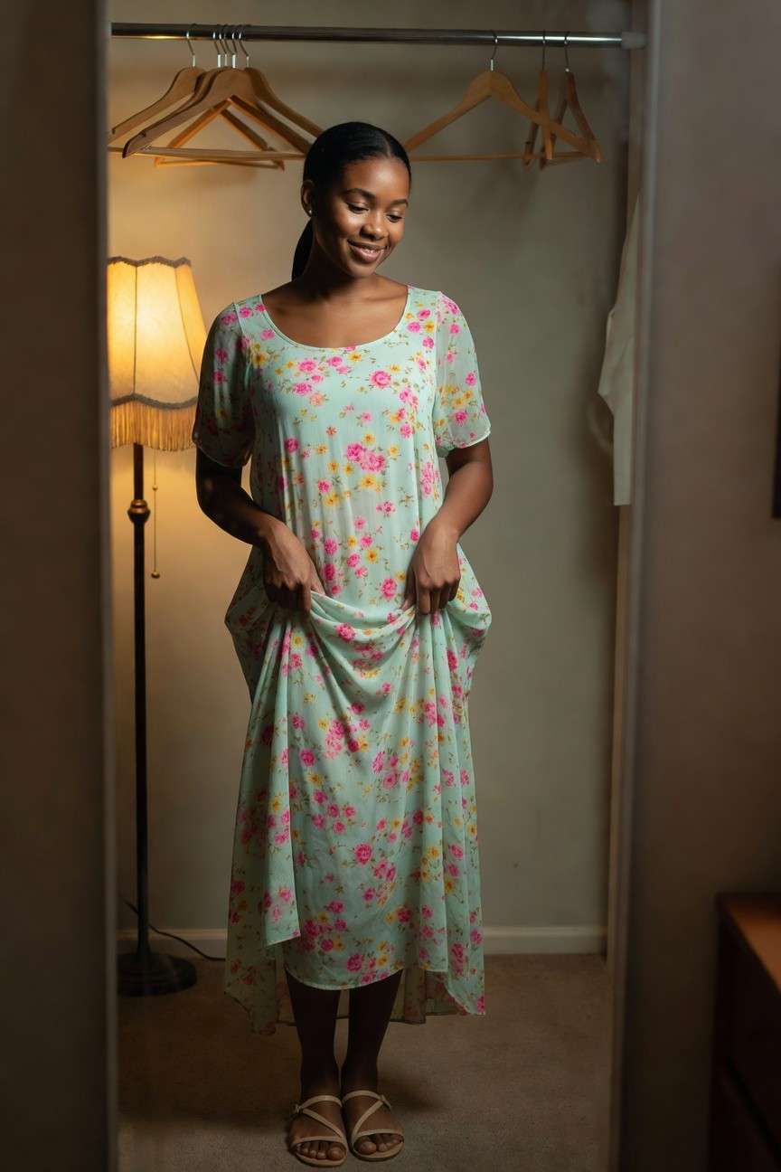 Floral Midi Dress In Light Green