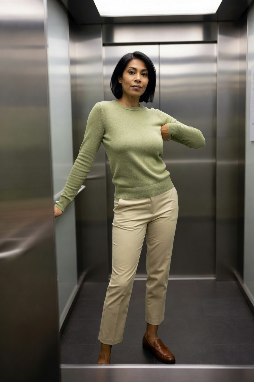 Light Green Sweater With Beige Pants