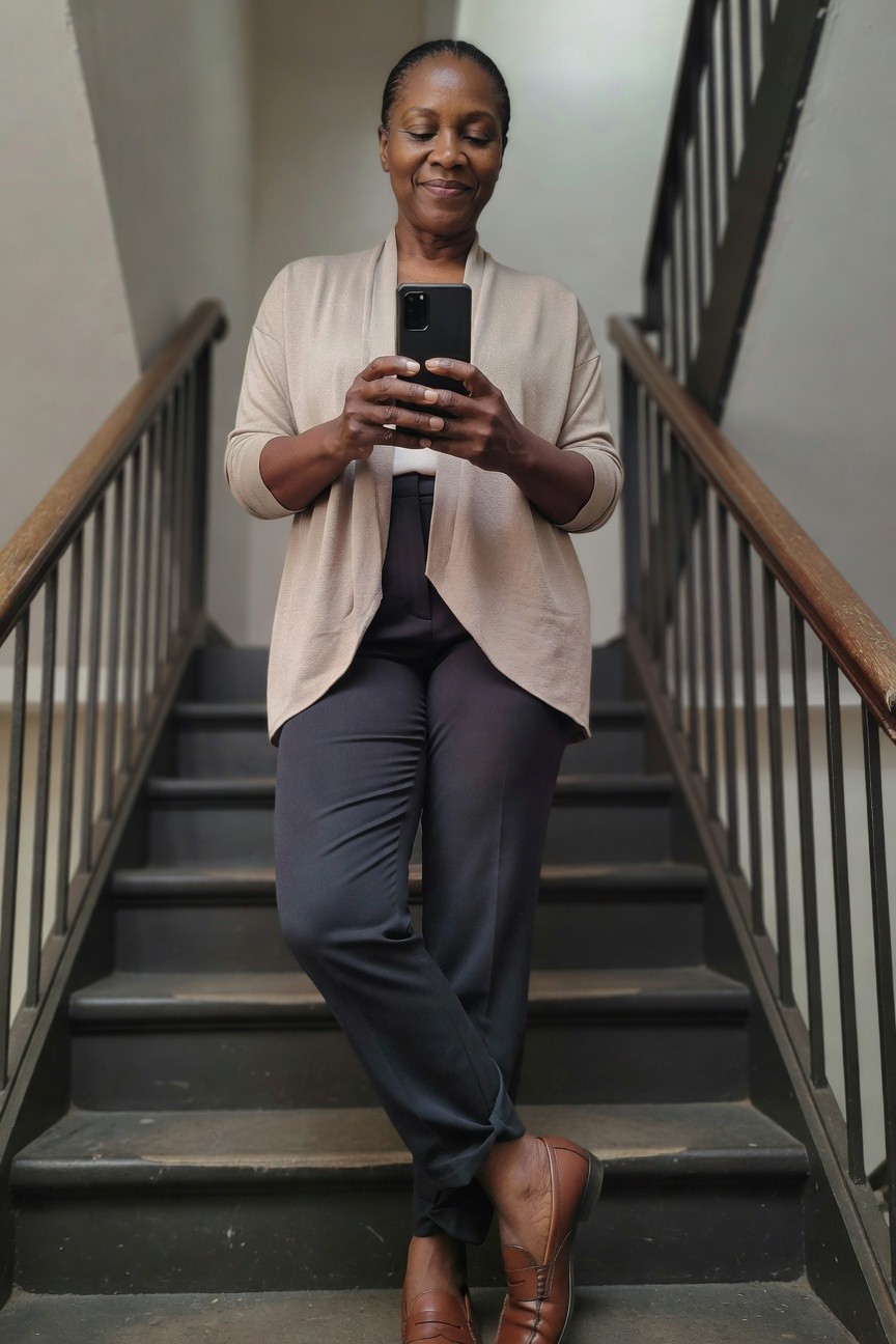 Beige Cardigan With Straight Pants