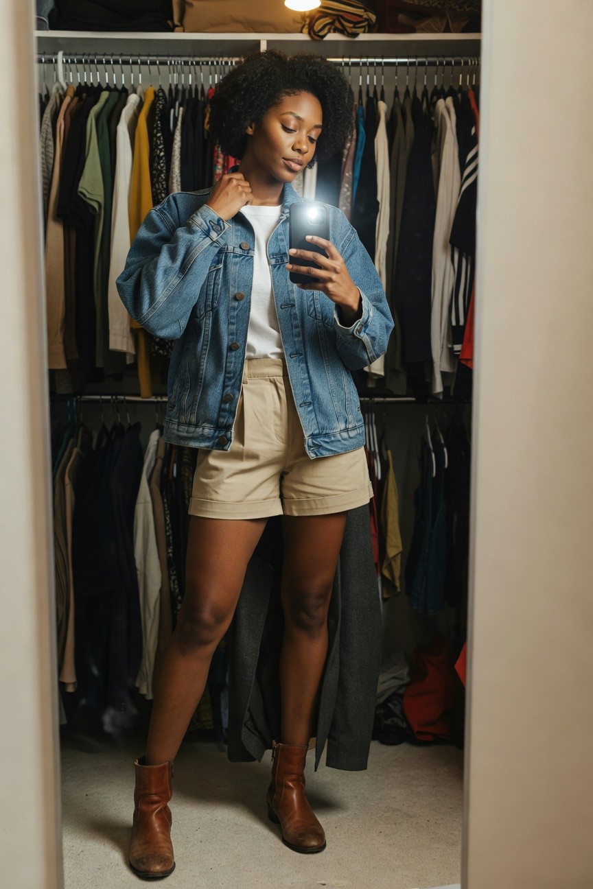 Denim Jacket Over Shorts