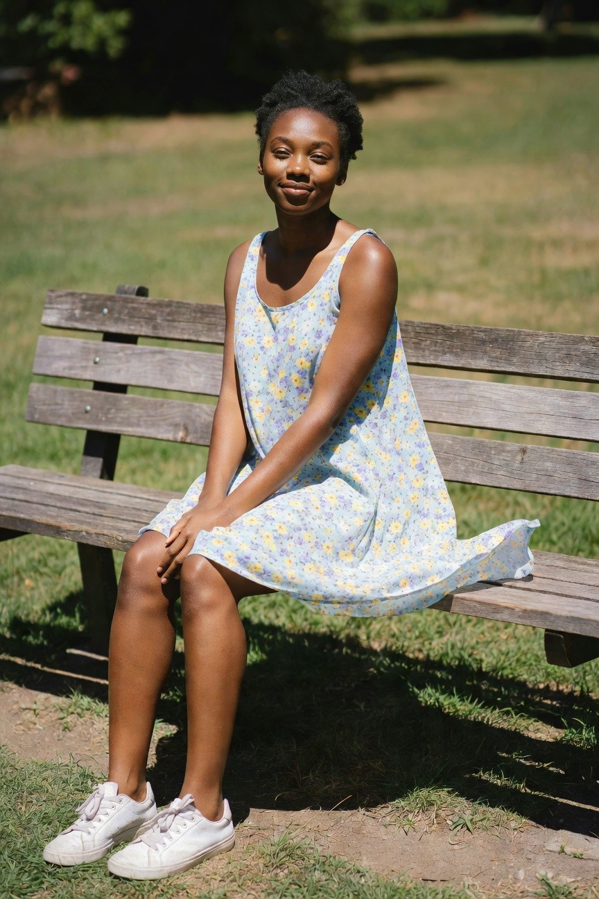 Light Blue Floral Dress With White Sneakers