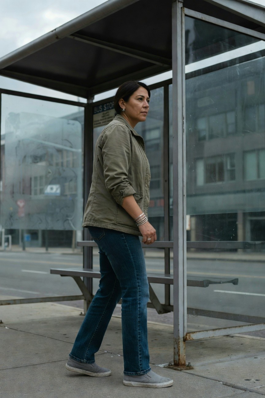 Olive Jacket Layered With Denim