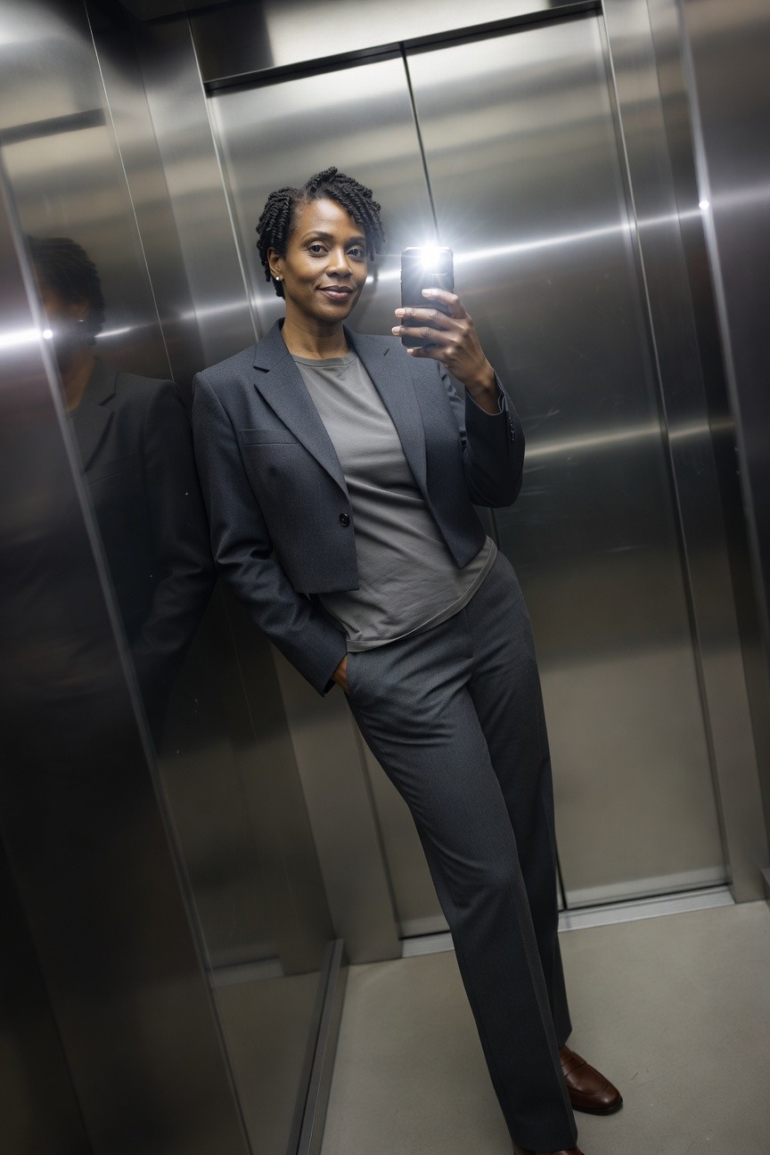 Relaxed Gray Pantsuit Over A Basic Tee
