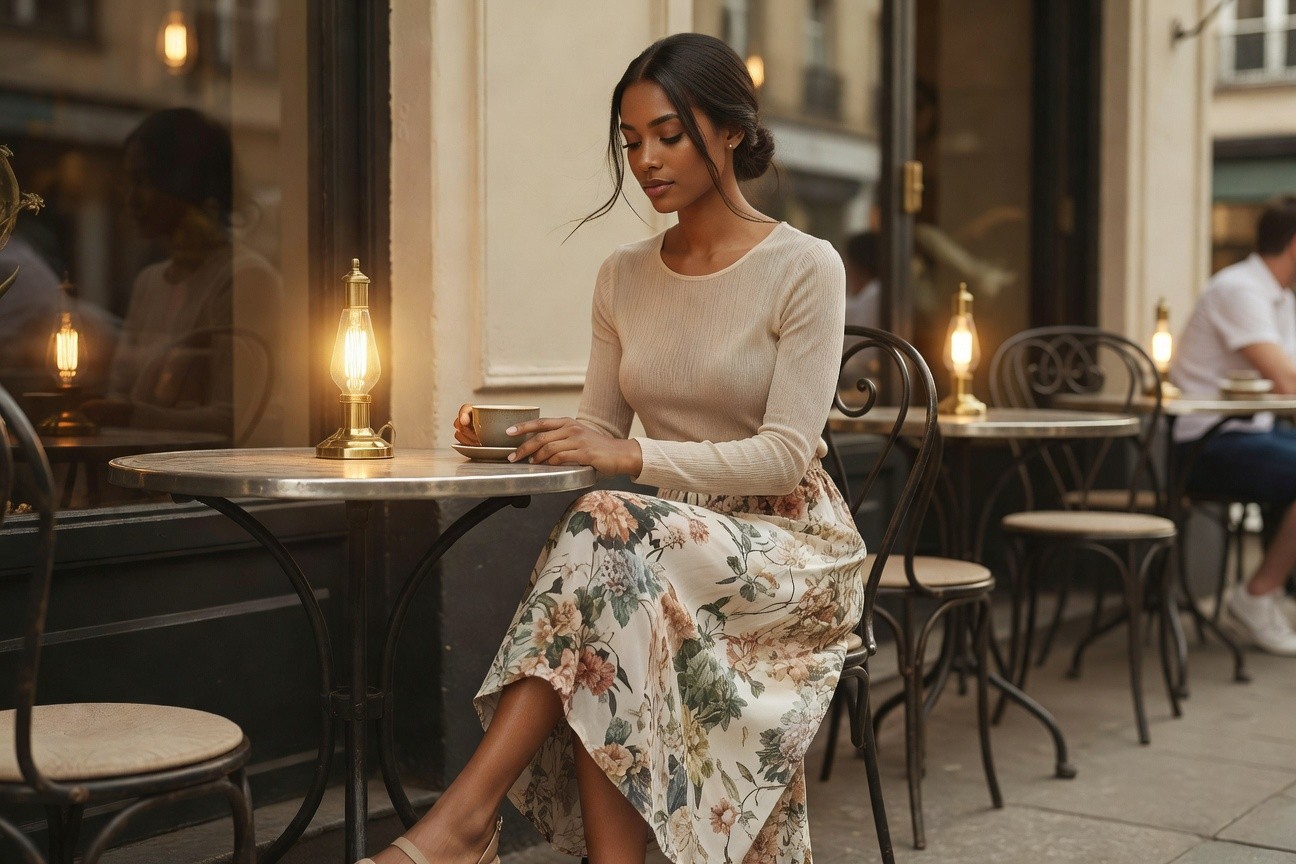 Ribbed Top And Floral Skirt