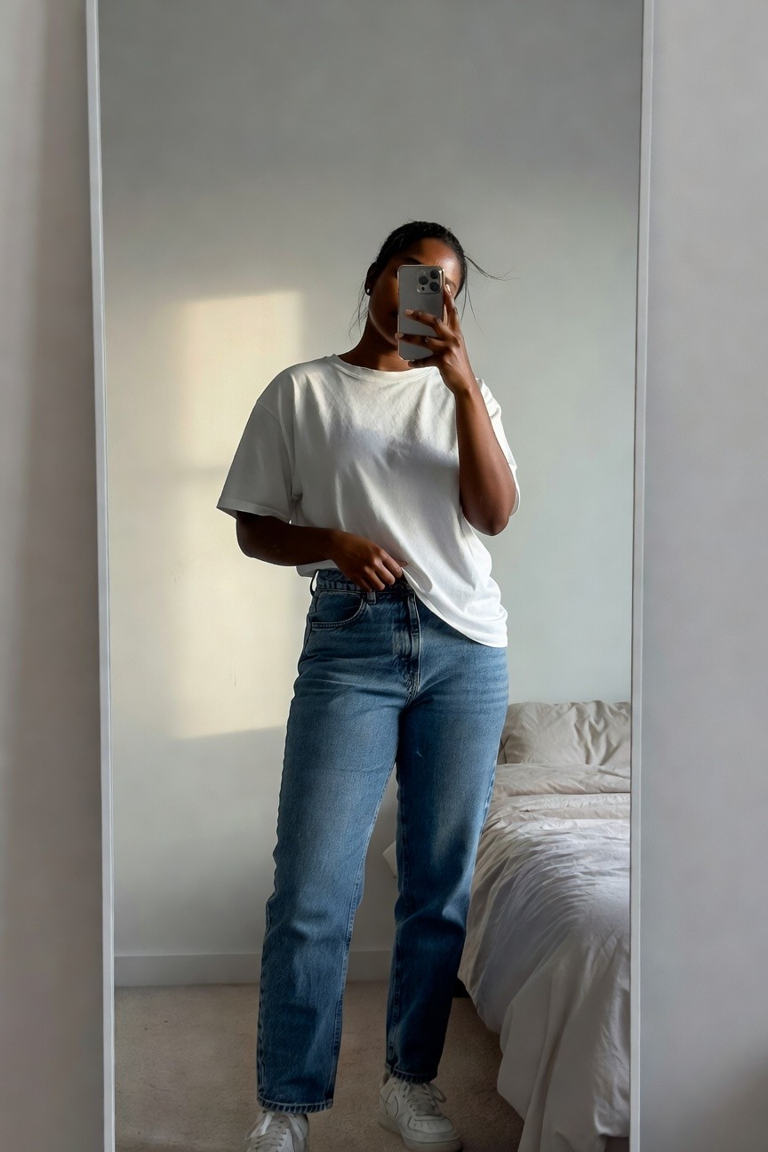 White Tee And Relaxed Jeans