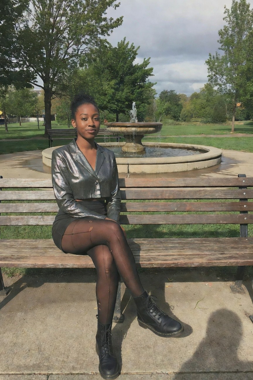 Metallic Cropped Blazer Over A Short Skirt