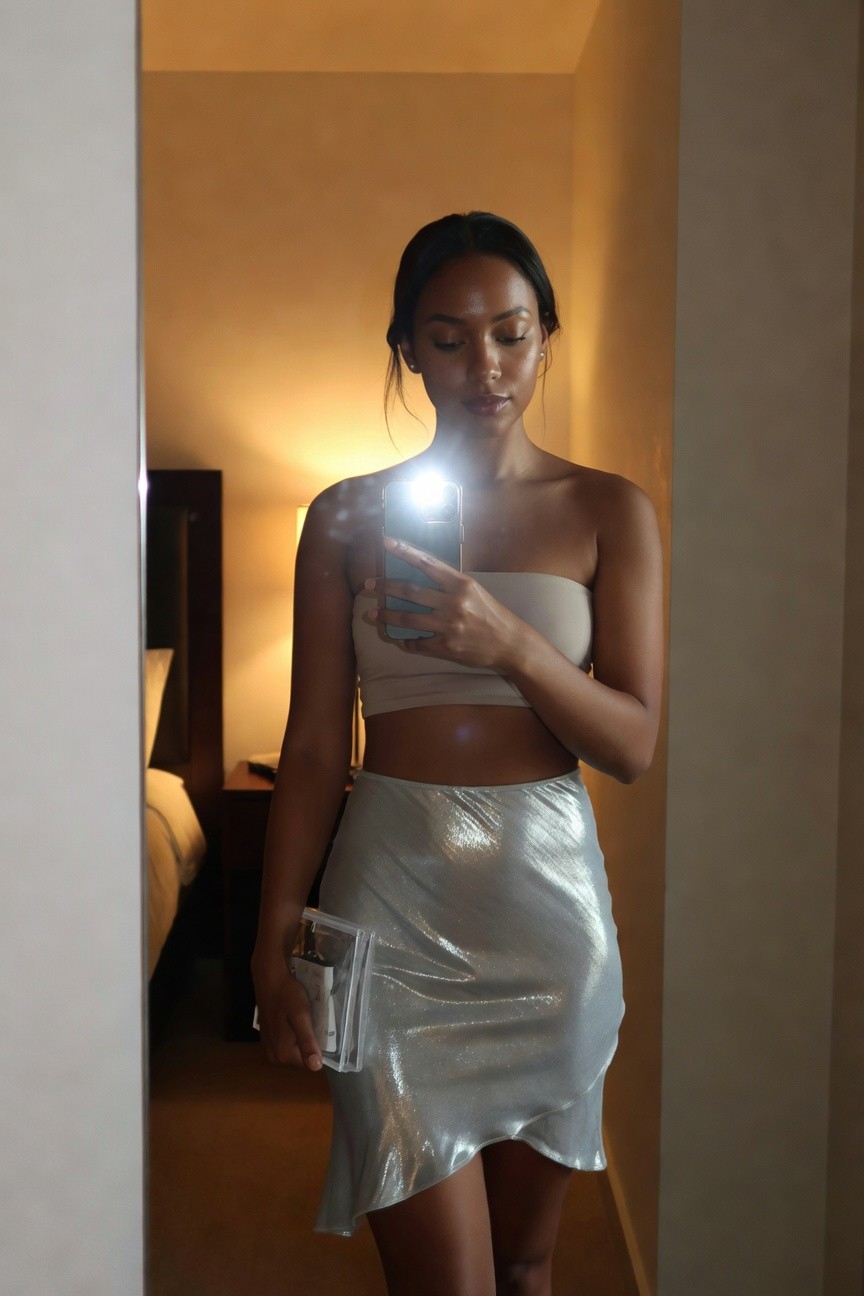 Strapless Top With Metallic Skirt