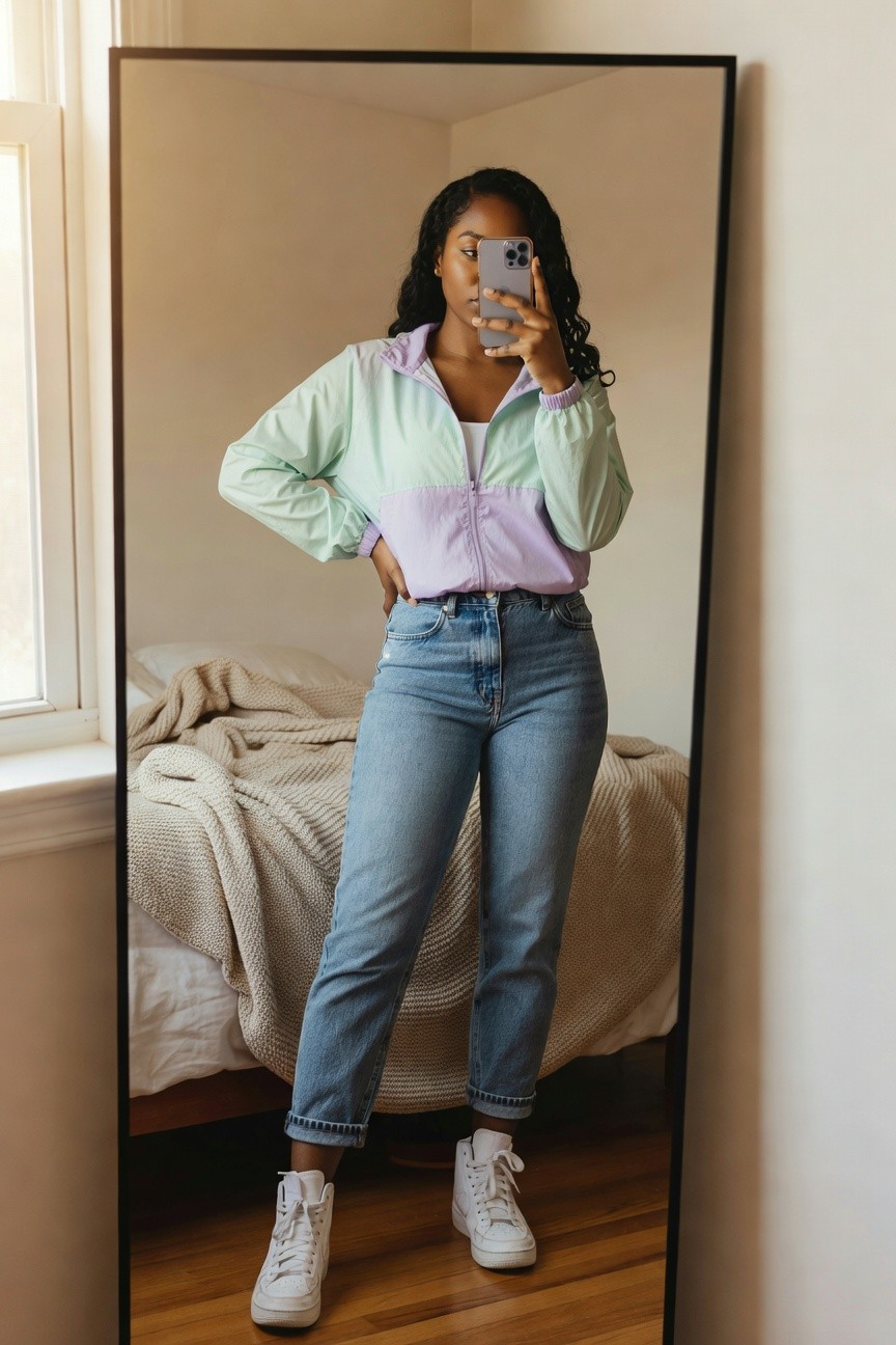 Color Blocked Jacket And Classic Jeans