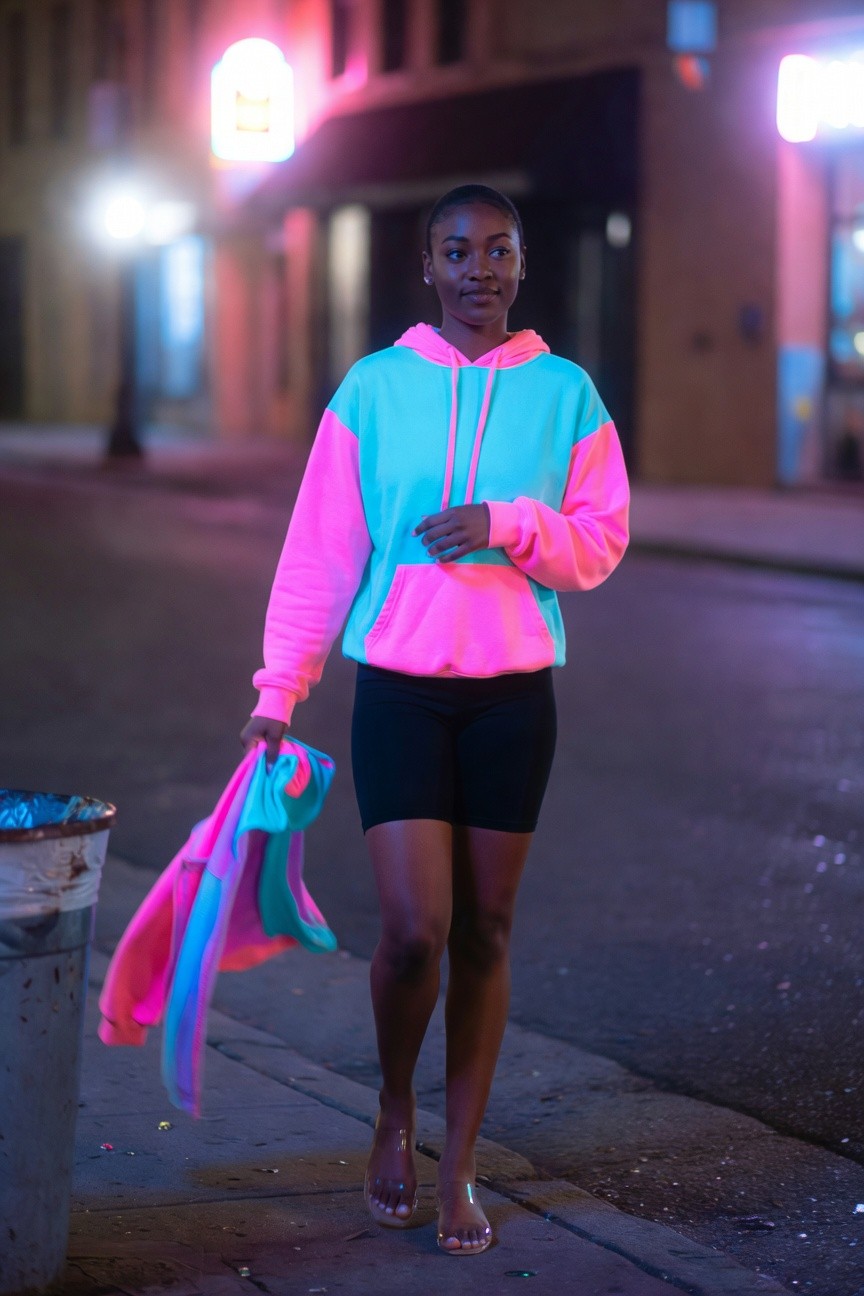 Color Blocked Hoodie With Shorts