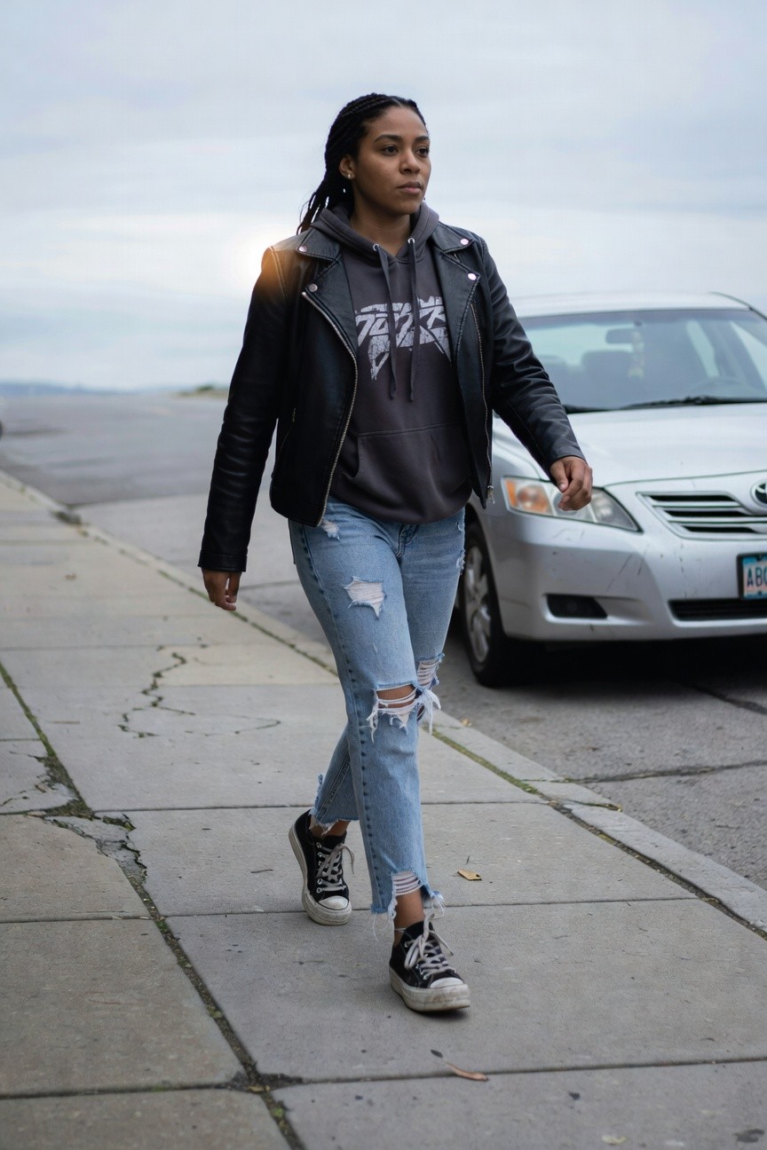 Leather Jacket Over Hoodie And Jeans