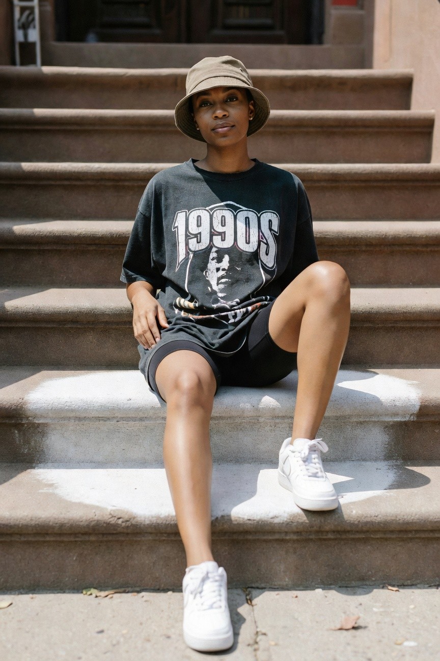 Oversized Tee Over Biker Shorts