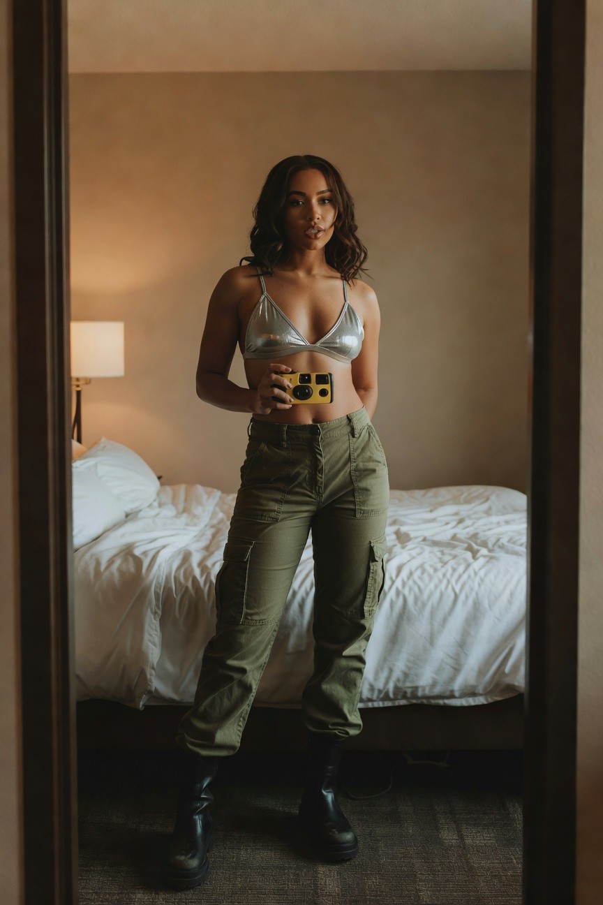 Silver Top With Olive Cargos
