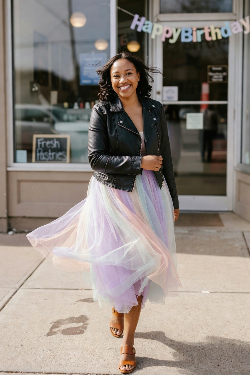 Leather Jacket With A Tulle Skirt