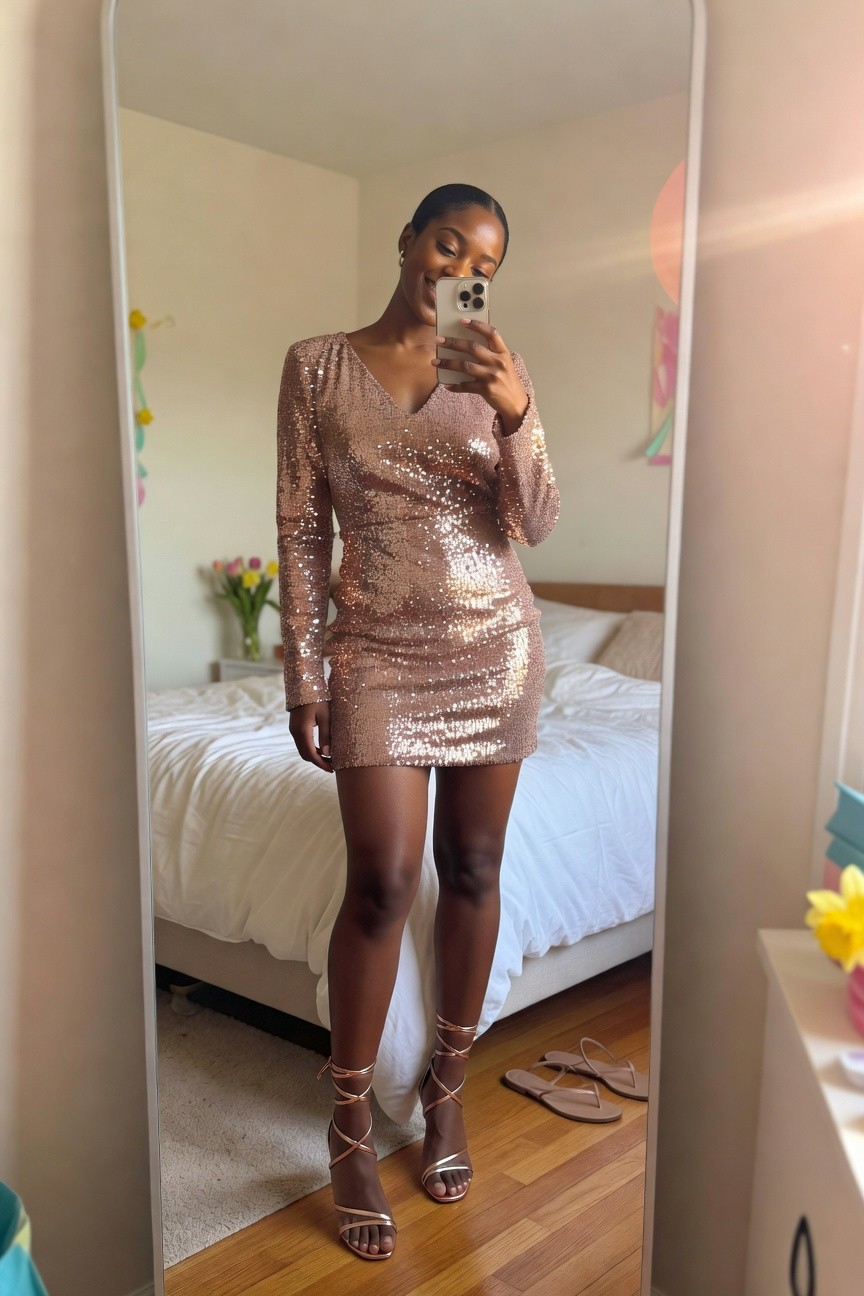 Sequin Mini Dress With Strappy Heels