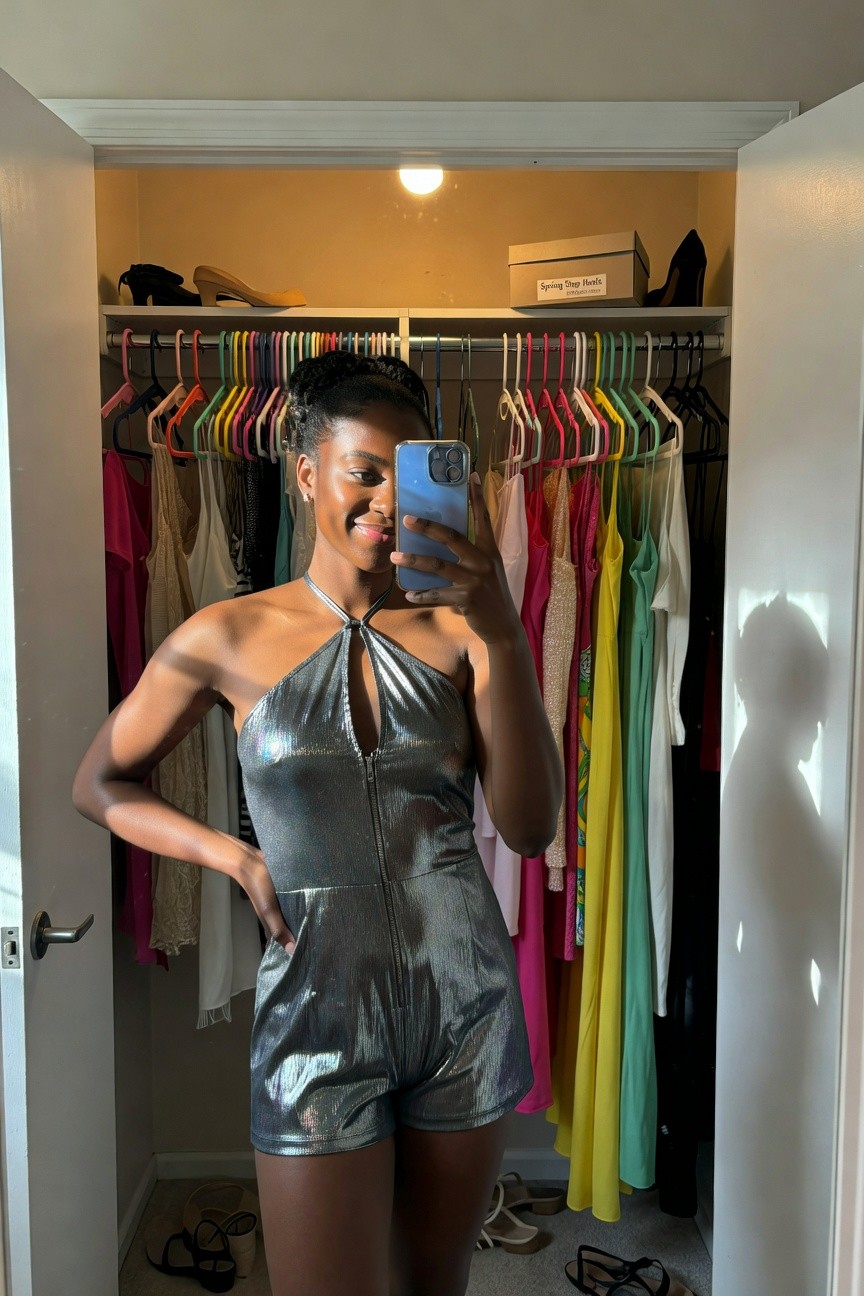 Silver Metallic Halter Romper