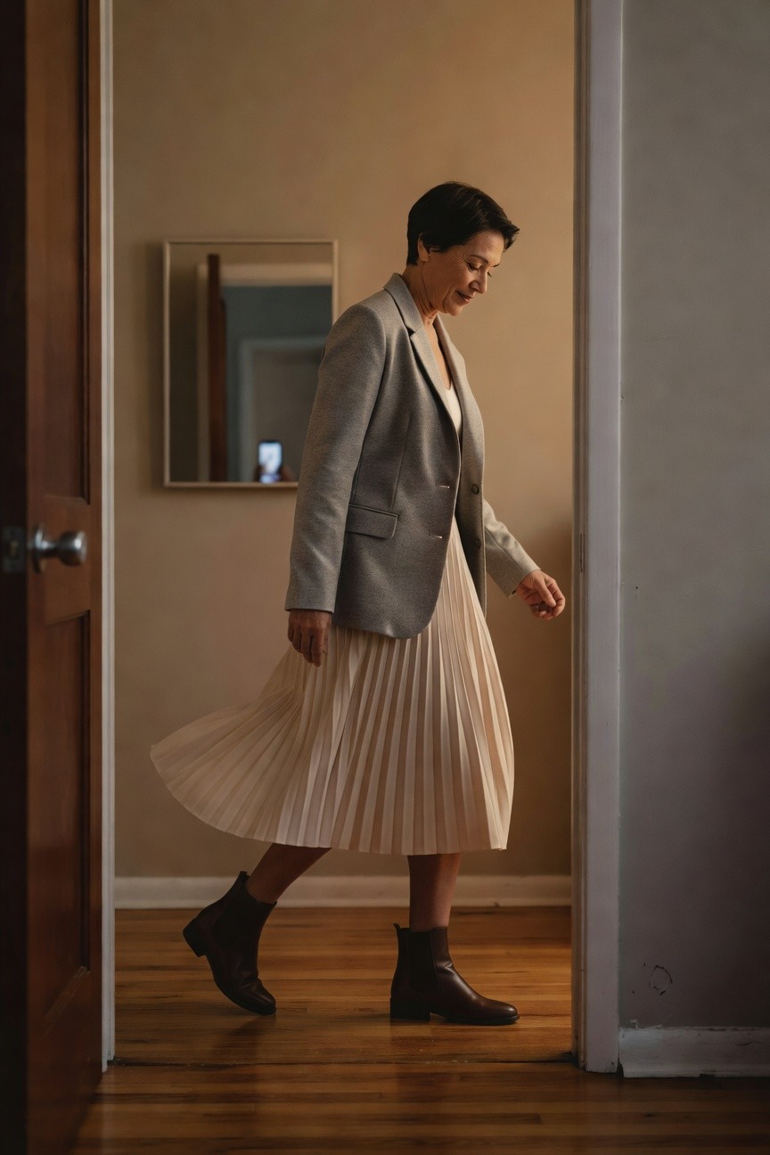 Blazer And Pleated Skirt