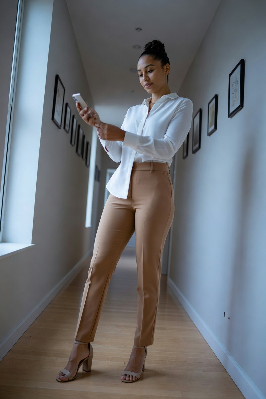 Button Down Blouse And Straight Cut Pants