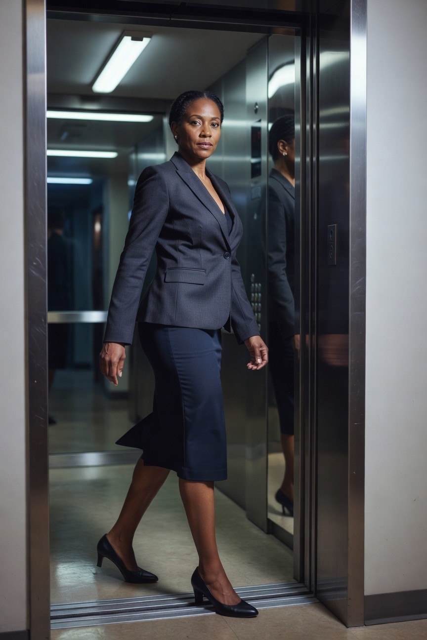 Gray Blazer With Navy Skirt