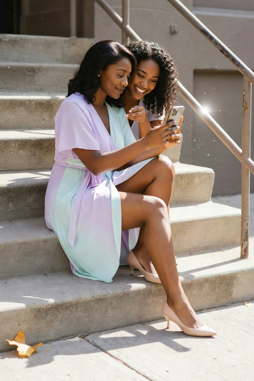 Pastel Wrap Dress With Neutral Pumps