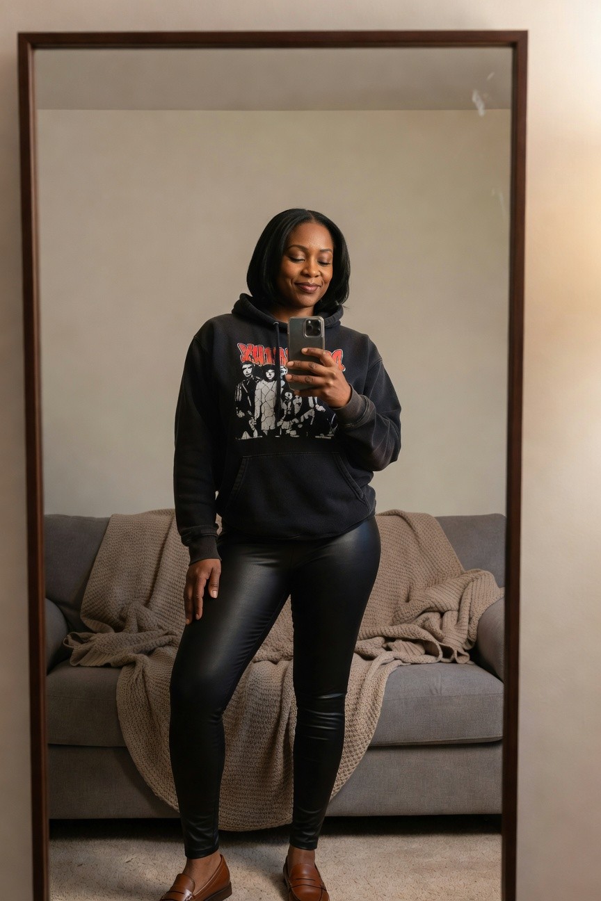 Black Hoodie With Leather Leggings