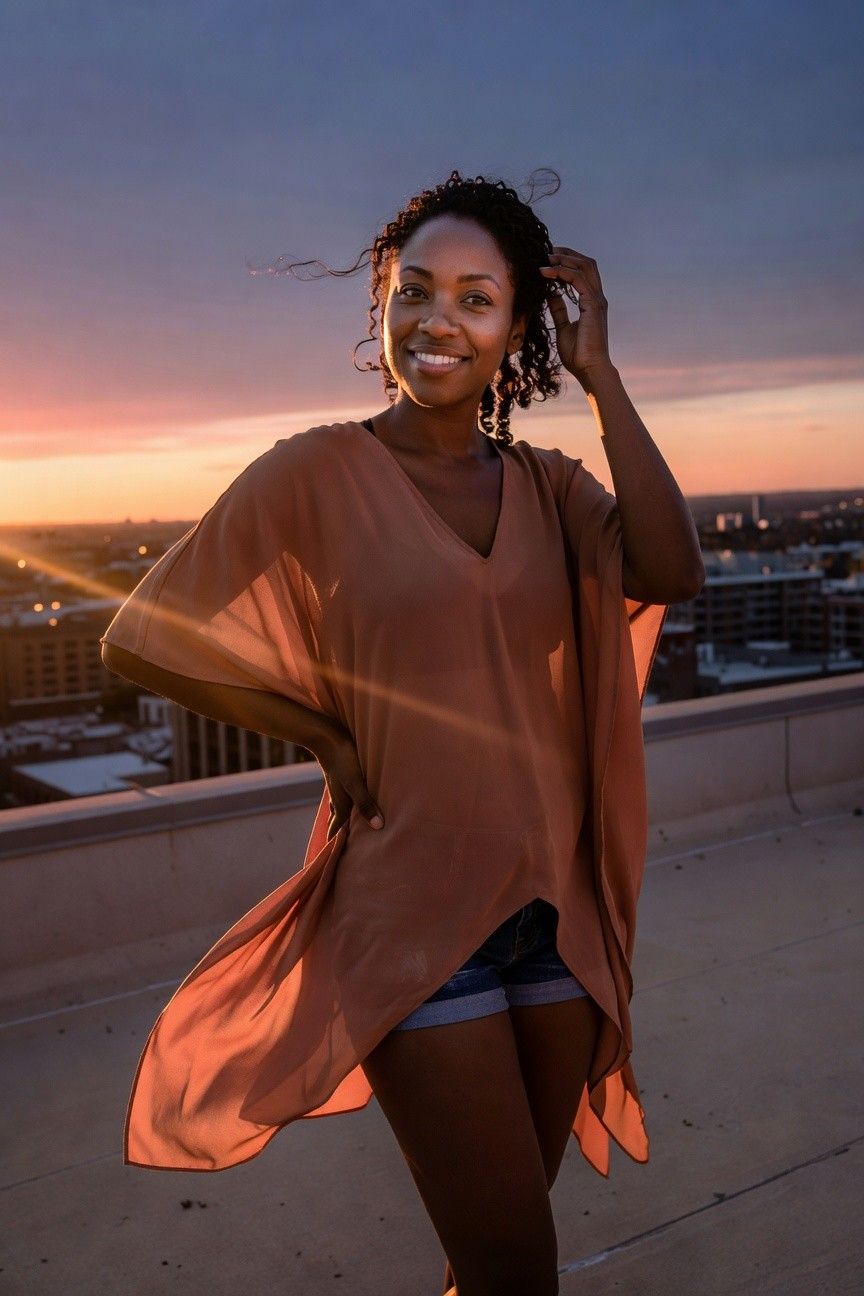 Flowy Sheer Top With Denim Shorts