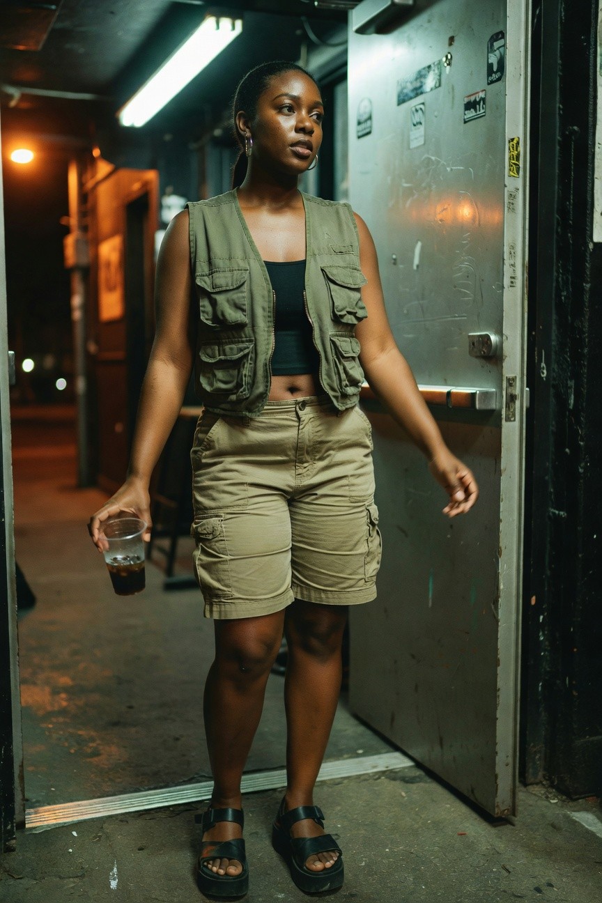 Green Vest With Cargo Shorts