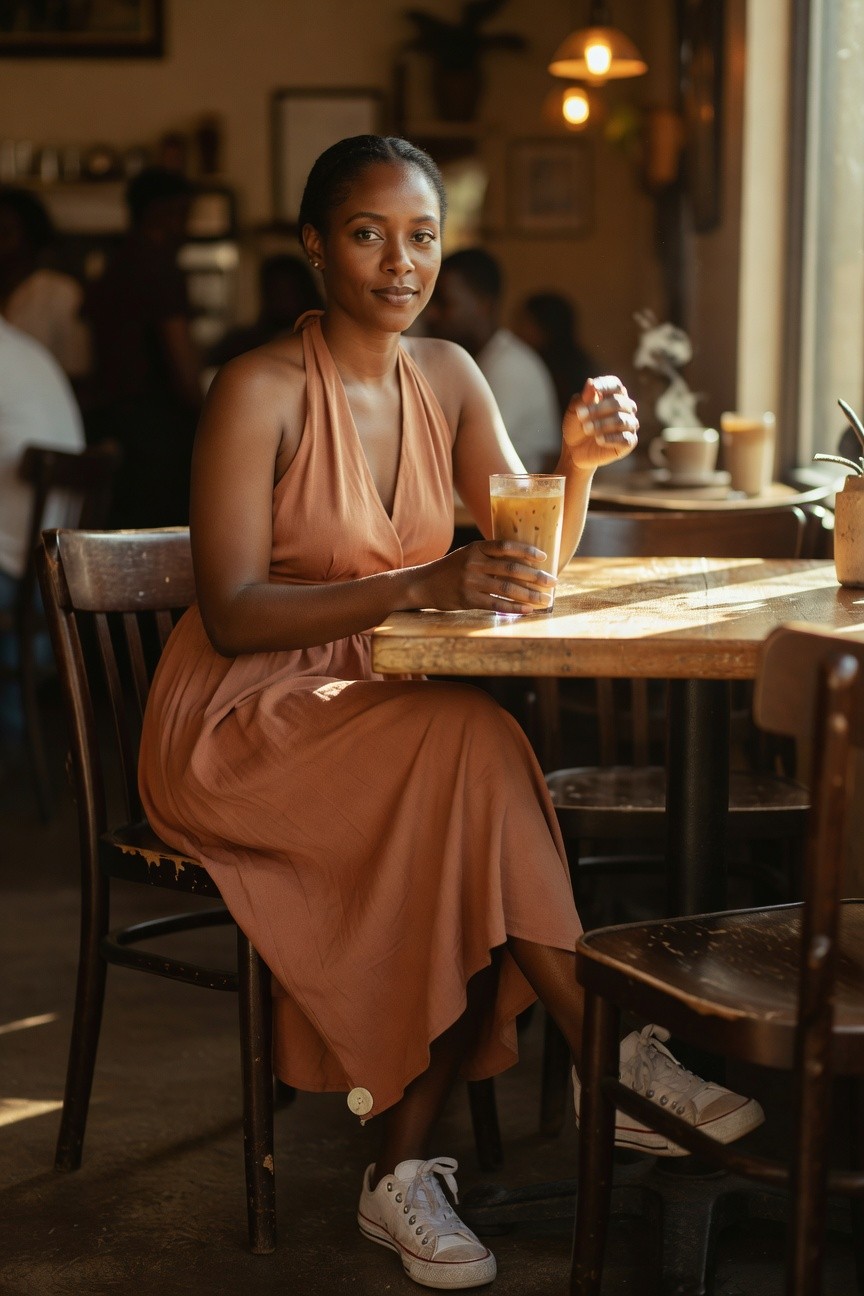Halter Midi Dress With White Sneakers