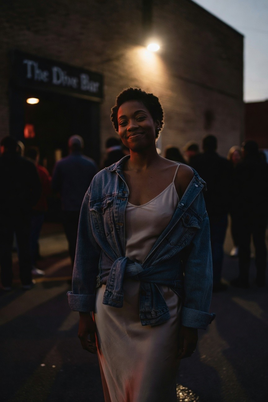 Layering Denim Over A Slip Dress