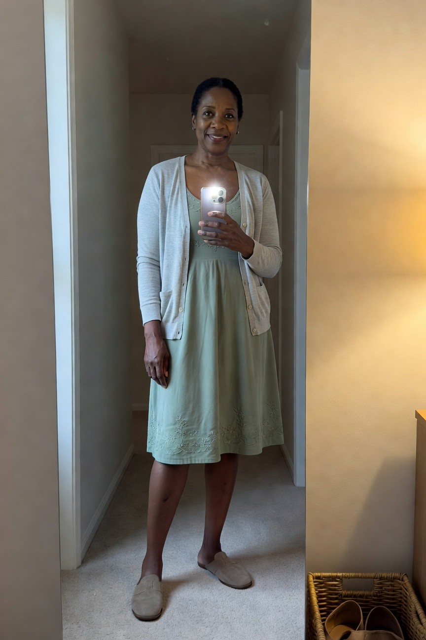 Cardigan Layered Over Midi Dress