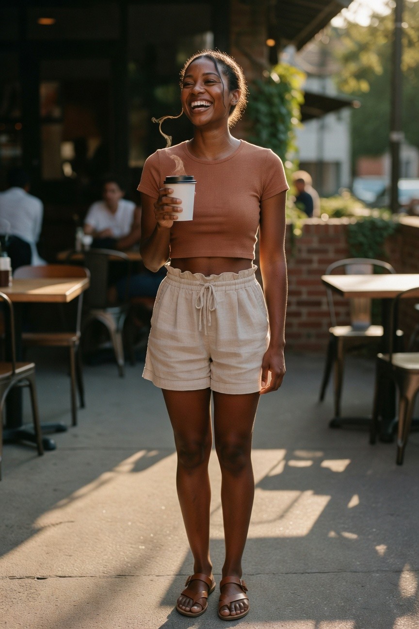 Crop Top With Drawstring Shorts