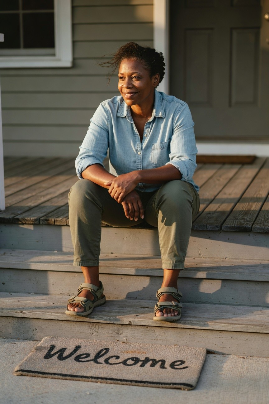 Denim Shirt And Olive Pants For Any Venue