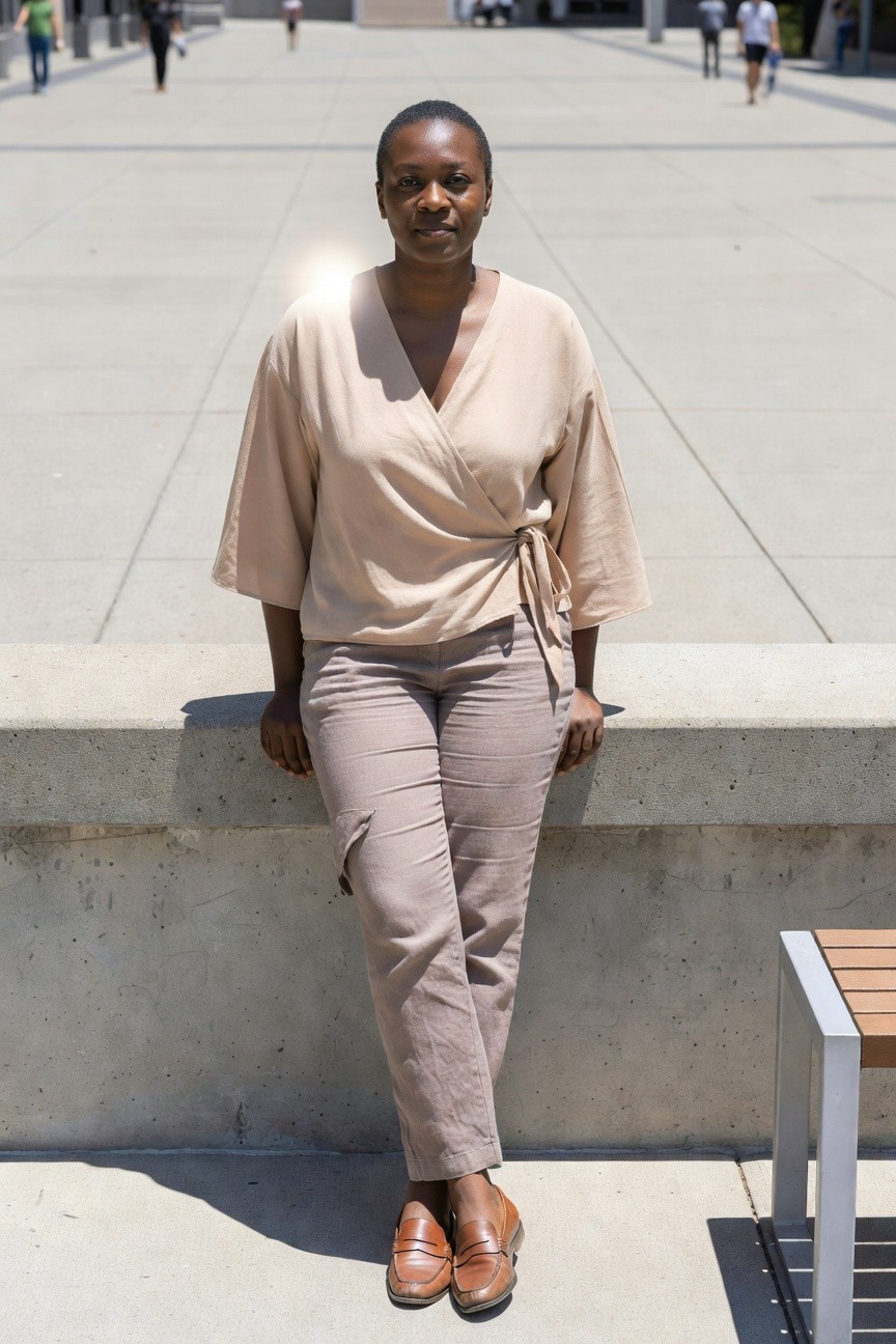 Neutral Wrap Top And Straight Leg Pants