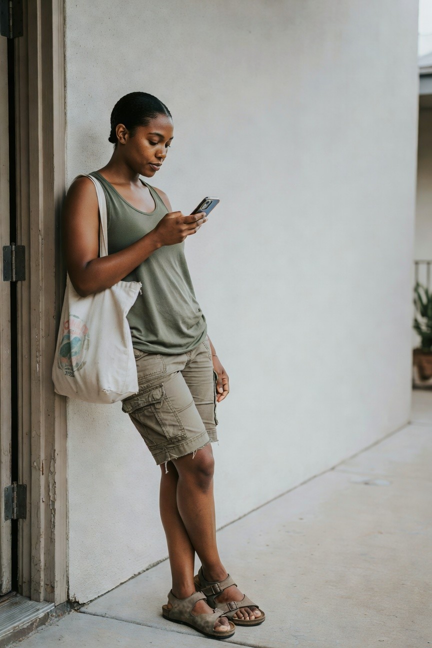 Olive Tank Top With Cargo Shorts