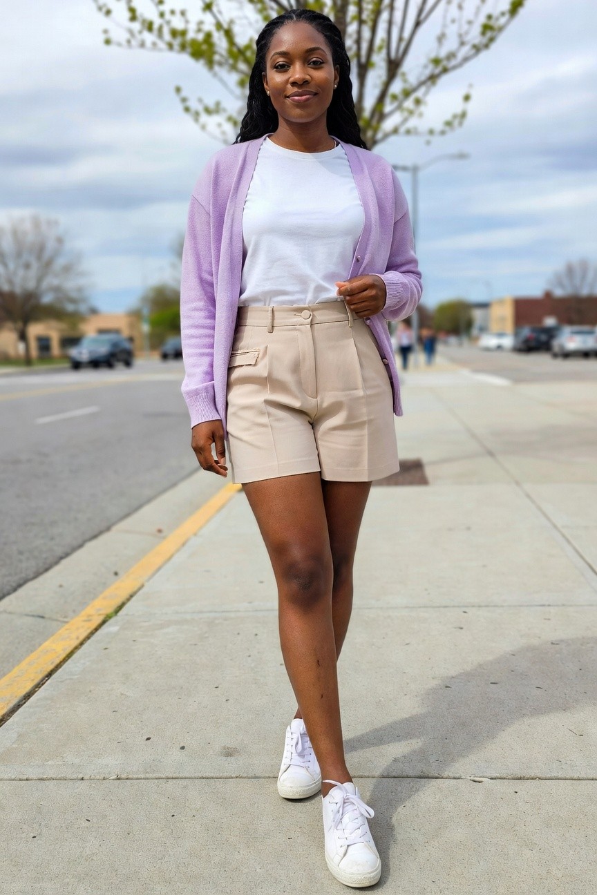 Cardigan And Tailored Shorts