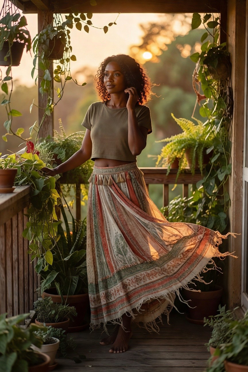 Cropped Top With A Patterned Skirt