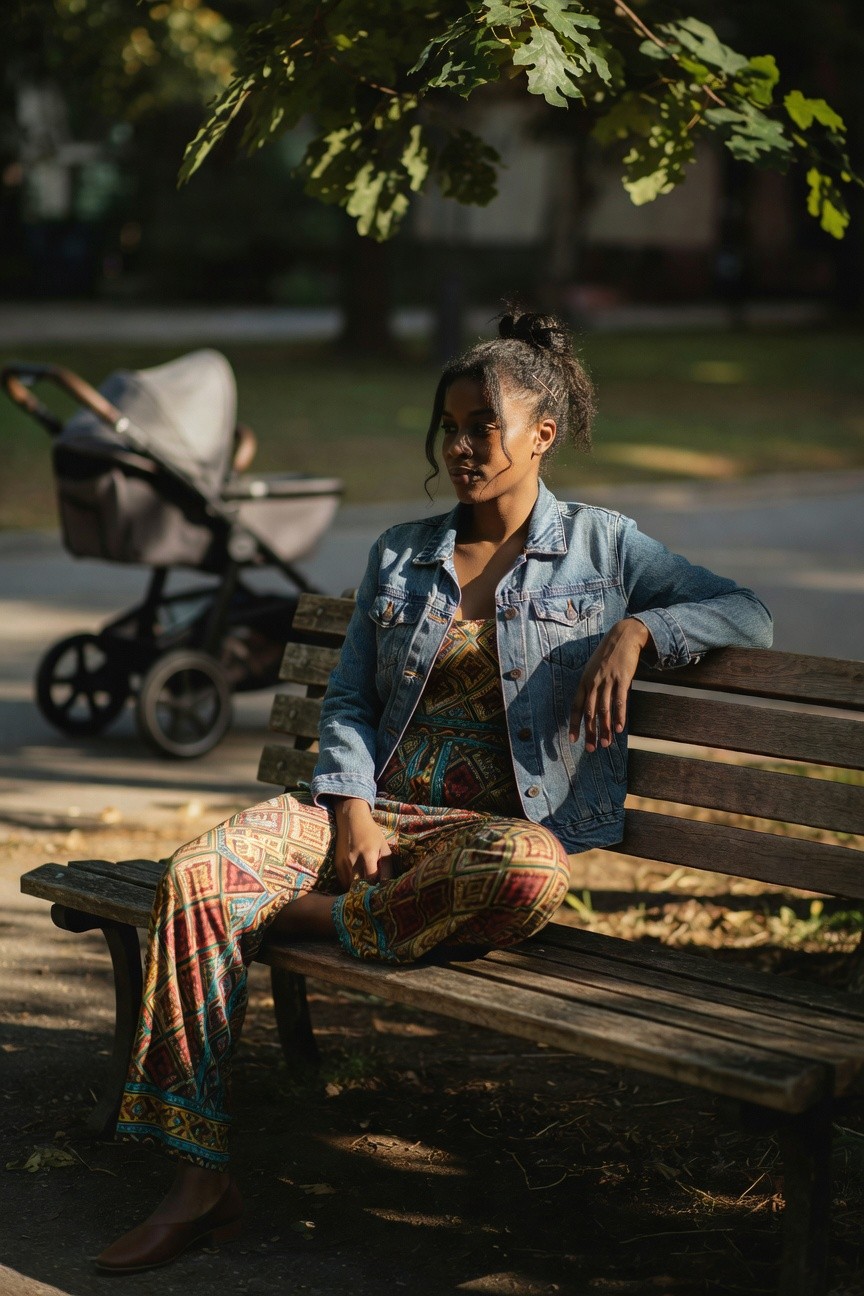 Denim Jacket Over a Vibrant Printed Set