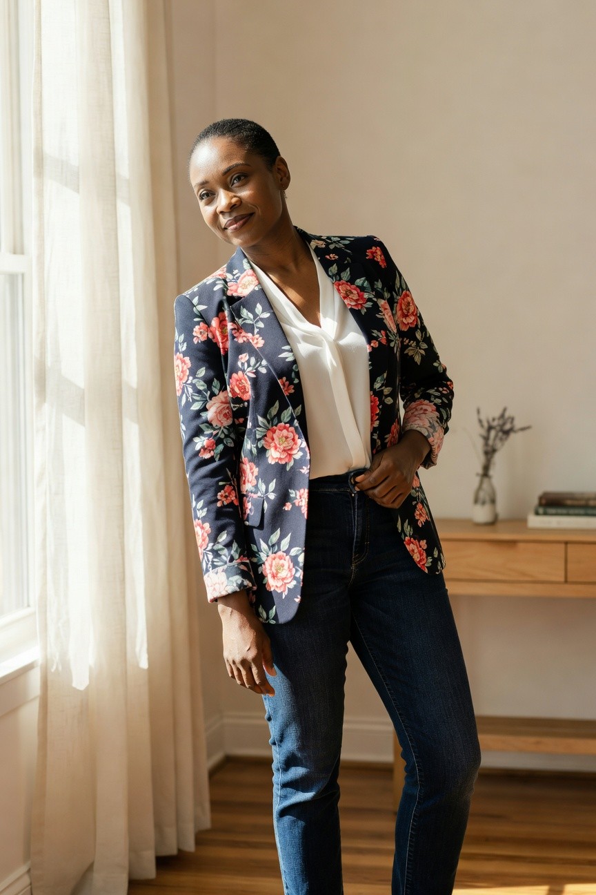 Floral Blazer Over Jeans