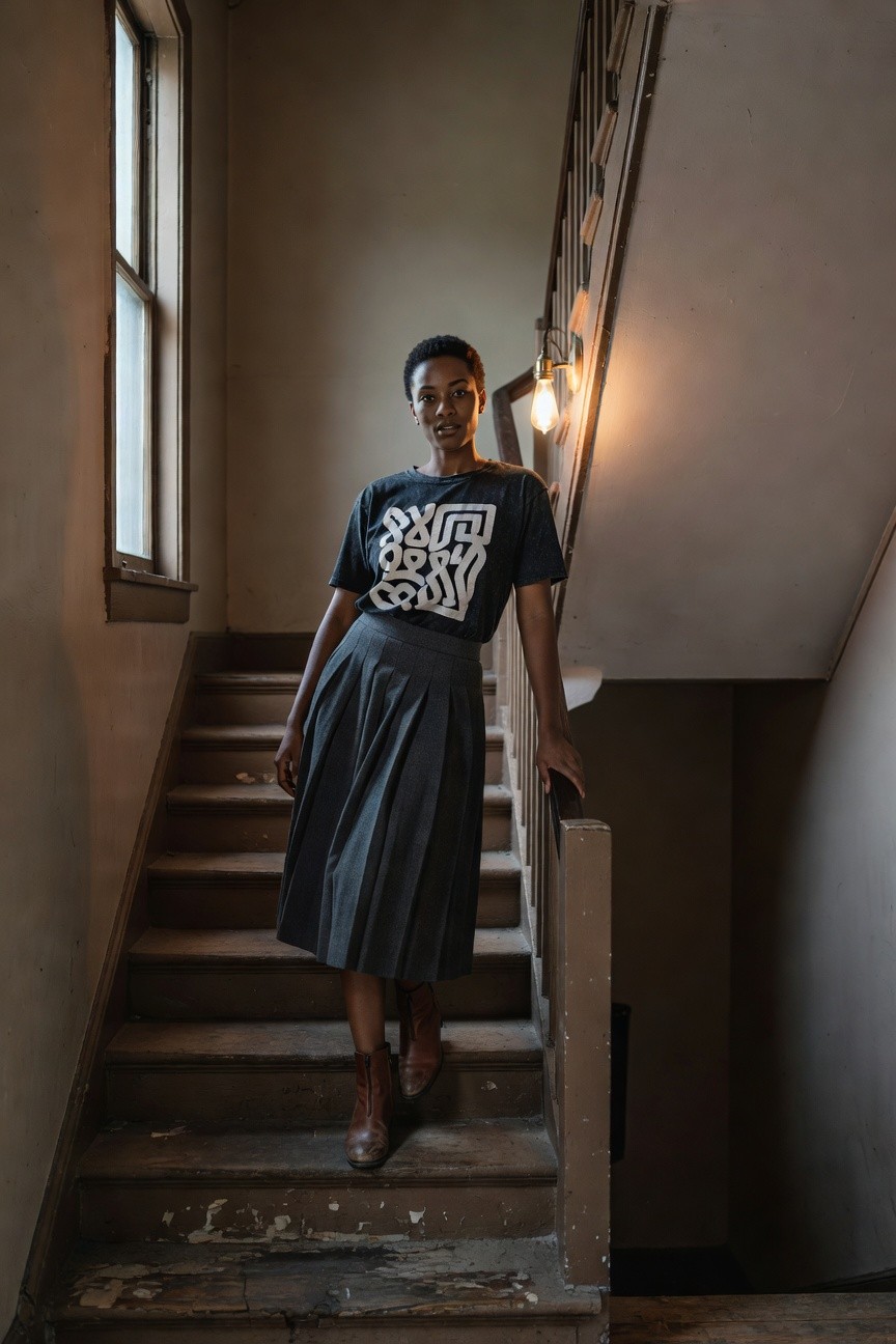 Graphic Tee With Pleated Skirt